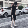 【2021夏季清爽、性感显气质！】新款短袖黑色开叉长裙显瘦小心机纯棉连衣裙女 商品缩略图1