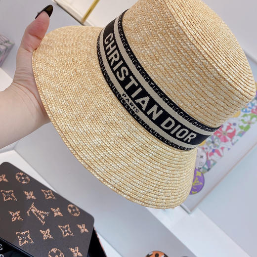 D!or迪奥2021专柜新款细麦杆度假礼帽遮阳帽-杏米 商品图5