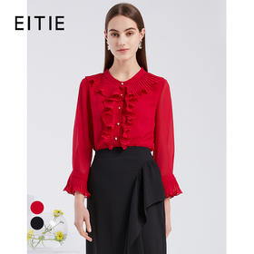 EITIE爱特爱新款时尚洋气复古荷叶边显瘦直筒上衣女6209910