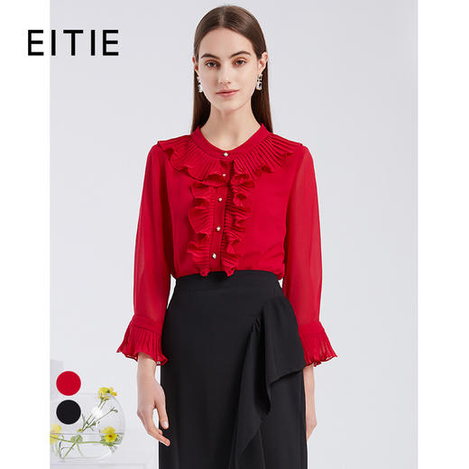 EITIE爱特爱新款时尚洋气复古荷叶边显瘦直筒上衣女6209910 商品图0