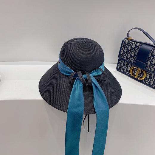 D!or春夏款PP草布遮阳帽太阳帽-藏青 商品图4