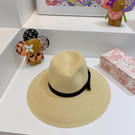 D!or春夏款PP草布遮阳帽太阳帽-杏色 商品图5