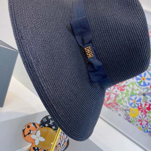 D!or春夏款PP草布遮阳帽太阳帽-藏青 商品图1