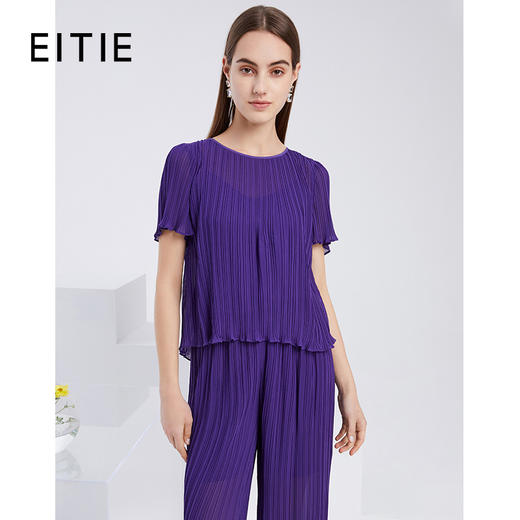 EITIE爱特爱夏季新款宽松舒适显瘦百搭压褶直筒小上衣女6213911 商品图0
