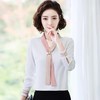 QB8092 洋气雪纺衬衣女长袖2021春季新款时尚气质小衫设计感撞色飘带衬衫 商品缩略图0
