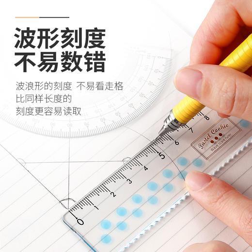 日本KOKUYO国誉15cm亚克力直尺创意文具淡彩曲奇尺子透明波点双刻度准确测量波浪曲线款直尺数学画图文具 商品图3