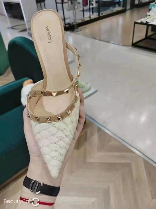 westory女鞋2021夏季新款漆皮包头拖鞋一字带尖头凉鞋W21AH53671 商品图1