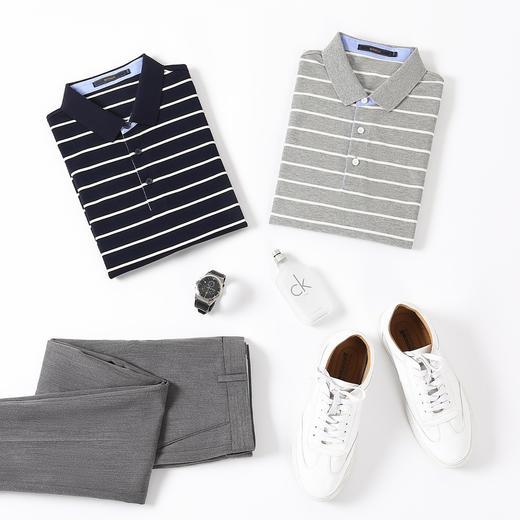 罗蒙夏季新品男士短袖t恤商务通勤纯棉舒适条纹polo衫男 商品图5