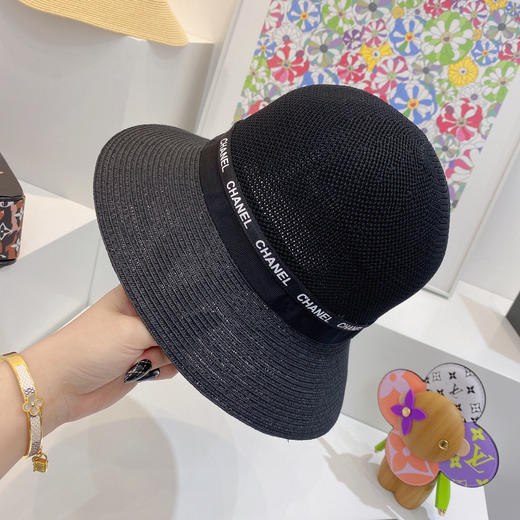 cha*el小香新款度假沙滩🏖️小盆帽渔夫帽-黑色 商品图3