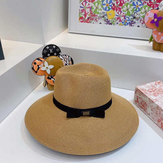 D!or春夏款PP草布遮阳帽太阳帽-黑色 商品图3