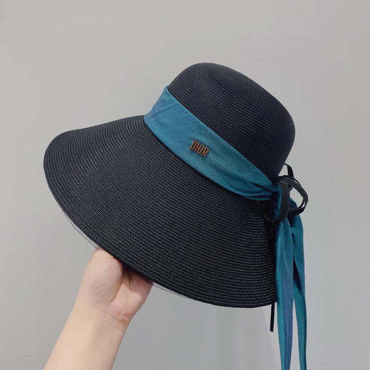 D!or春夏款PP草布遮阳帽太阳帽-藏青 商品图2