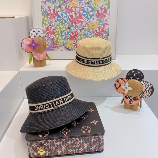 D!or迪奥2021专柜新款细麦杆度假礼帽遮阳帽-杏米 商品图8
