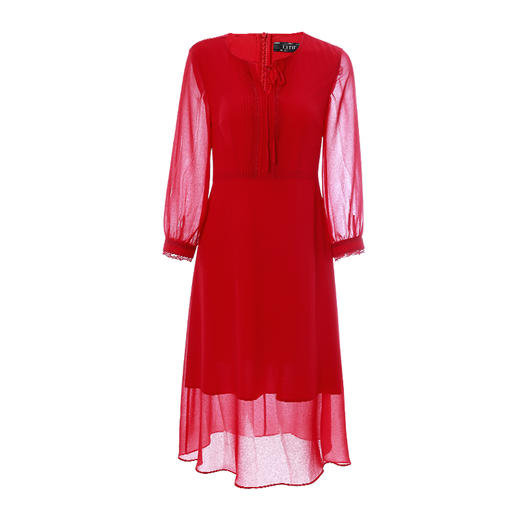 EITIE爱特爱夏季新款时尚透视网纱圆领系带显瘦A字雪纺连衣裙6207933 商品图4