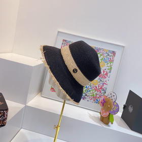 chanel小香春夏新款复古度假风拼接小盆帽礼帽-黑色