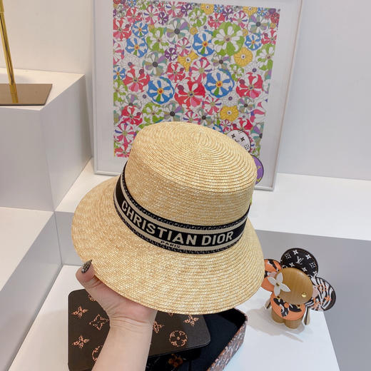 D!or迪奥2021专柜新款细麦杆度假礼帽遮阳帽-杏米 商品图4