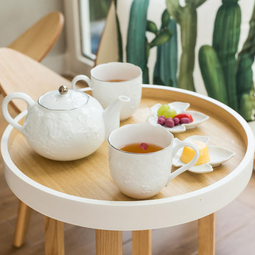 【AITO】日本原产AITO桂由美浮雕美浓烧陶瓷茶壶茶杯葡萄刻花5件 商品图2