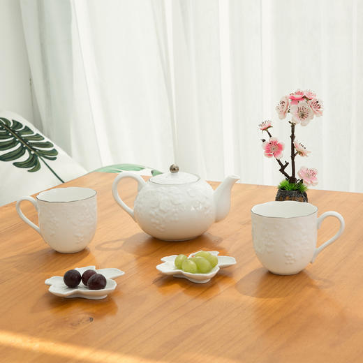 【AITO】日本原产AITO桂由美浮雕美浓烧陶瓷茶壶茶杯葡萄刻花5件 商品图1