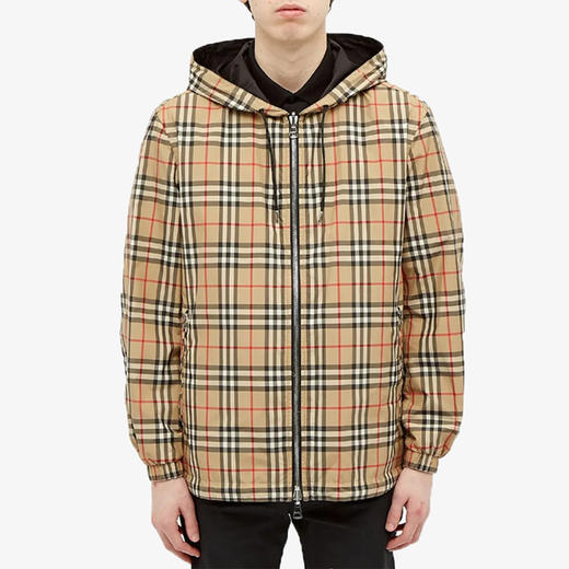 【一】BURBERRY 巴宝莉 男士双面复古格纹连帽夹克 格子/黑色 8027097 A7028 商品图3
