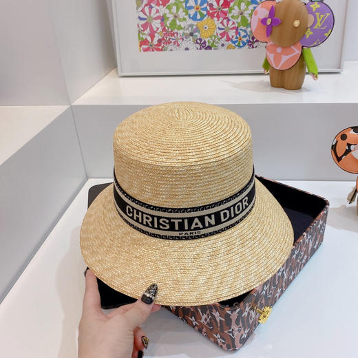 D!or迪奥2021专柜新款细麦杆度假礼帽遮阳帽-杏米 商品图7