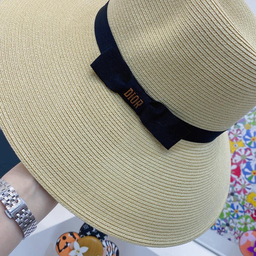 D!or春夏款PP草布遮阳帽太阳帽-杏色 商品图7