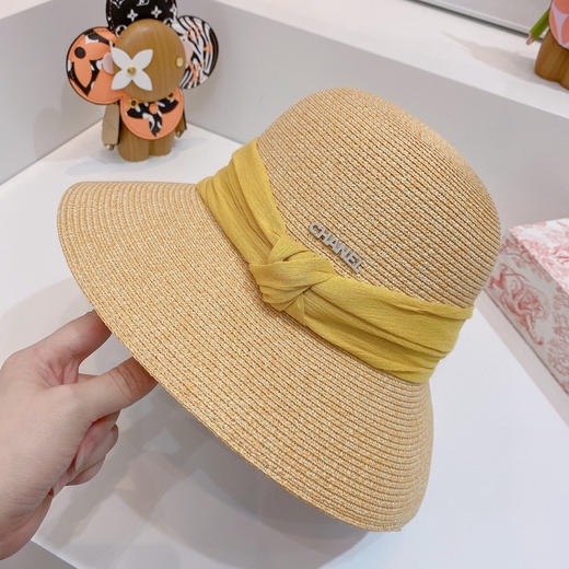 Ch@nel小香夏季新款细辫平顶礼帽-黄色 商品图7