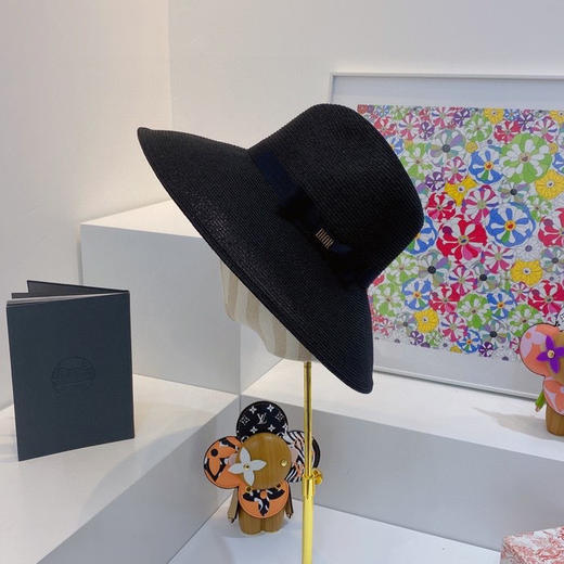 D!or春夏款PP草布遮阳帽太阳帽-藏青 商品图0