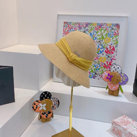 Ch@nel小香夏季新款细辫平顶礼帽-黄色