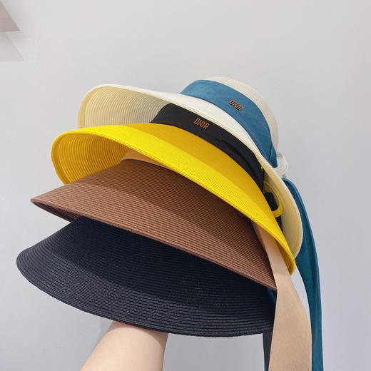 D!or春夏款PP草布遮阳帽太阳帽-黄色 商品图7