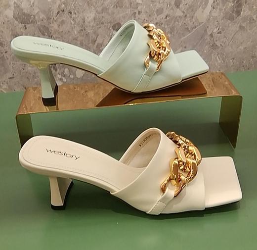 westory女鞋2021夏季新款方头链条凉拖鞋W21BJ60831 商品图3