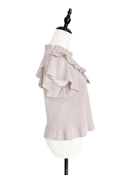 TYNVIE 木耳边装饰针织花边短袖上衣 - 粉紫色 商品图1