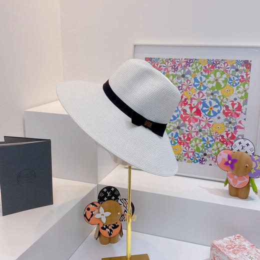 D!or春夏款PP草布遮阳帽太阳帽-白色 商品图1