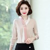 QB8092 洋气雪纺衬衣女长袖2021春季新款时尚气质小衫设计感撞色飘带衬衫 商品缩略图1