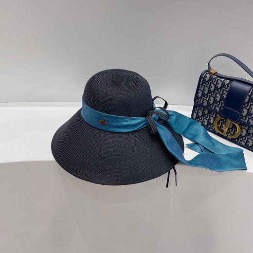 D!or春夏款PP草布遮阳帽太阳帽-藏青 商品图1