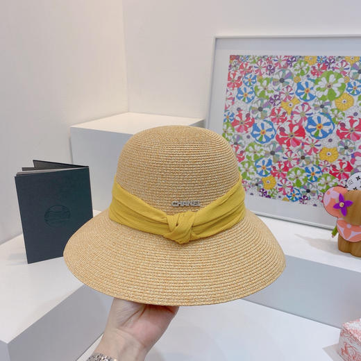 Ch@nel小香夏季新款细辫平顶礼帽-黄色 商品图4