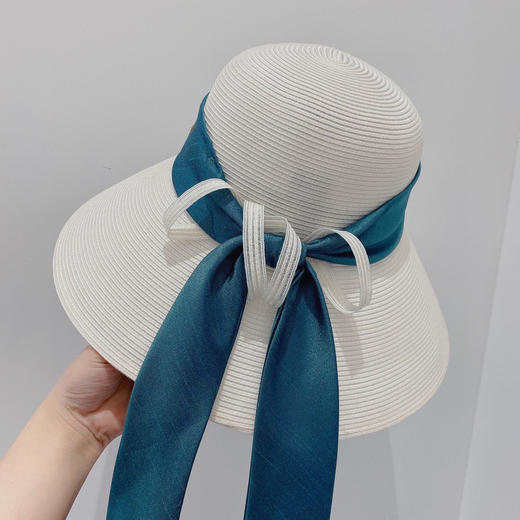 D!or春夏款PP草布遮阳帽太阳帽-白色 商品图4