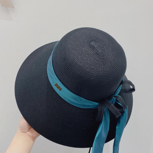 D!or春夏款PP草布遮阳帽太阳帽-藏青 商品图3