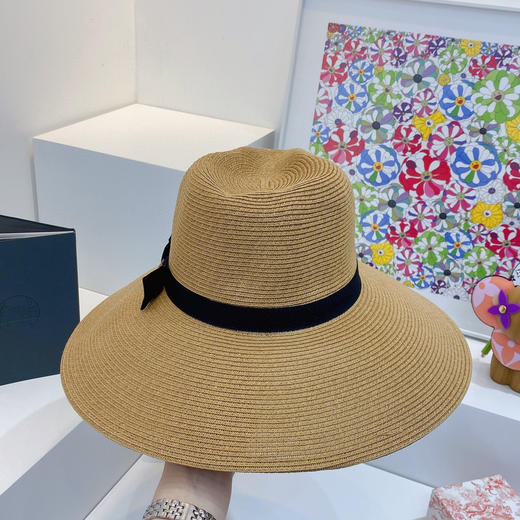 D!or春夏款PP草布遮阳帽太阳帽-黑色 商品图5