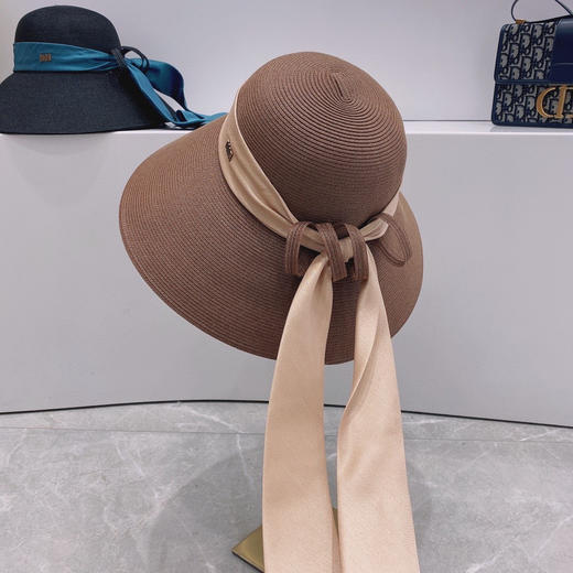 D!or春夏款PP草布遮阳帽太阳帽-咖色 商品图2