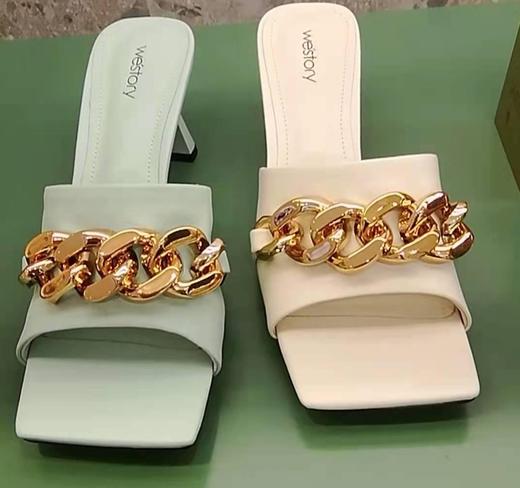 westory女鞋2021夏季新款方头链条凉拖鞋W21BJ60831 商品图2