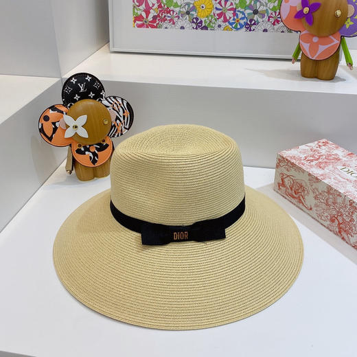 D!or春夏款PP草布遮阳帽太阳帽-杏色 商品图3