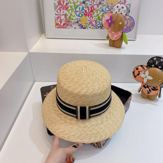 D!or迪奥2021专柜新款细麦杆度假礼帽遮阳帽-杏米 商品图3