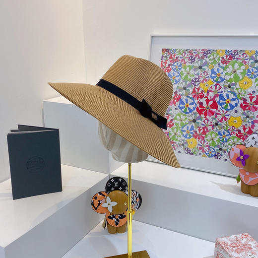 D!or春夏款PP草布遮阳帽太阳帽-黑色 商品图1