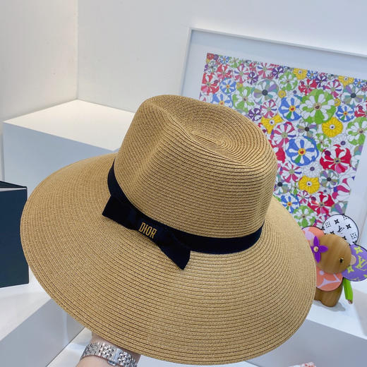 D!or春夏款PP草布遮阳帽太阳帽-黑色 商品图4
