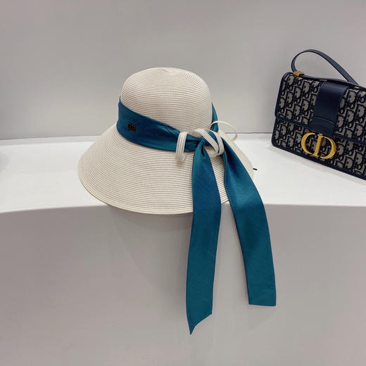 D!or春夏款PP草布遮阳帽太阳帽-白色 商品图3