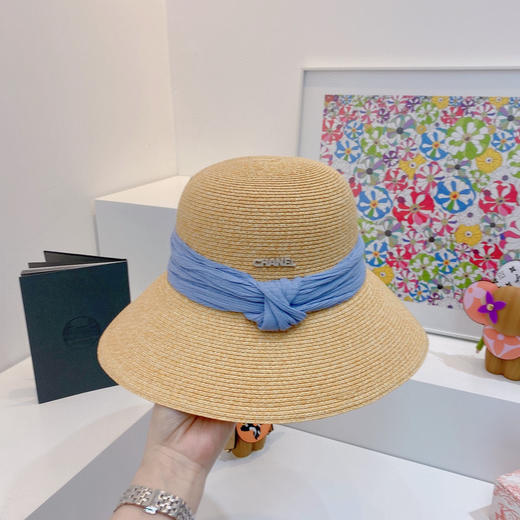Ch@nel小香夏季新款细辫平顶礼帽-蓝色 商品图5