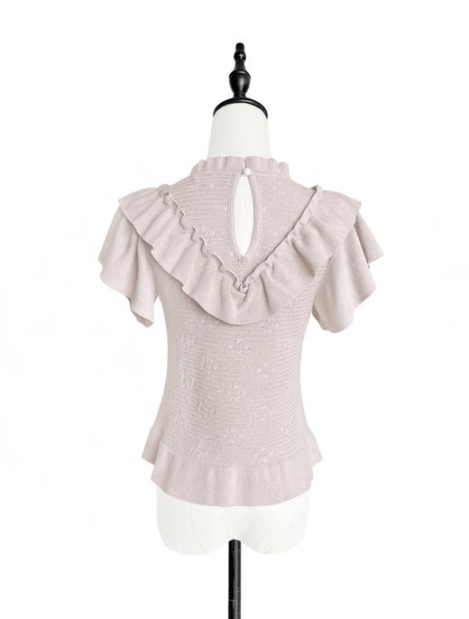 TYNVIE 木耳边装饰针织花边短袖上衣 - 粉紫色 商品图2