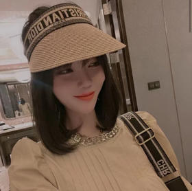 迪奥2021春夏新款字母织带空顶帽-杏色