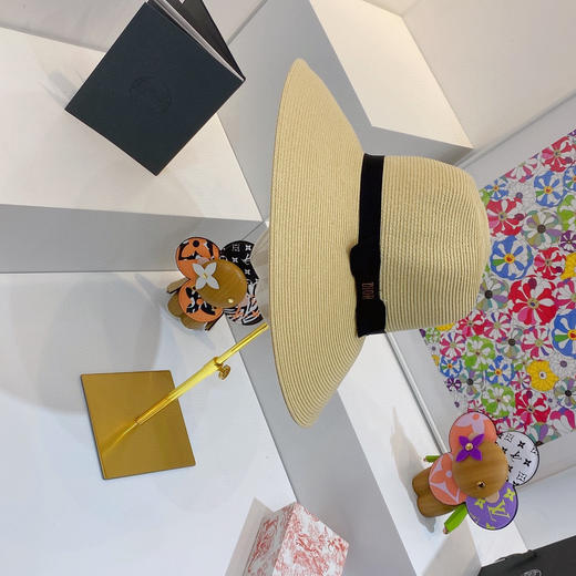 D!or春夏款PP草布遮阳帽太阳帽-杏色 商品图2