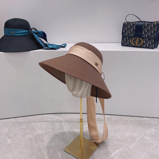 D!or春夏款PP草布遮阳帽太阳帽-咖色 商品图1