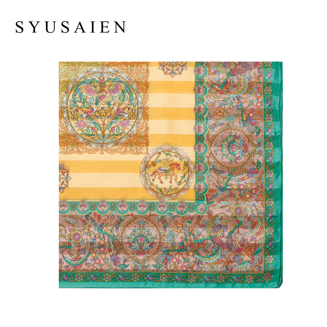 【SYUSAIEN】京都友禅染丝棉纵织小方巾  马到功成系列（58x58cm）简包装